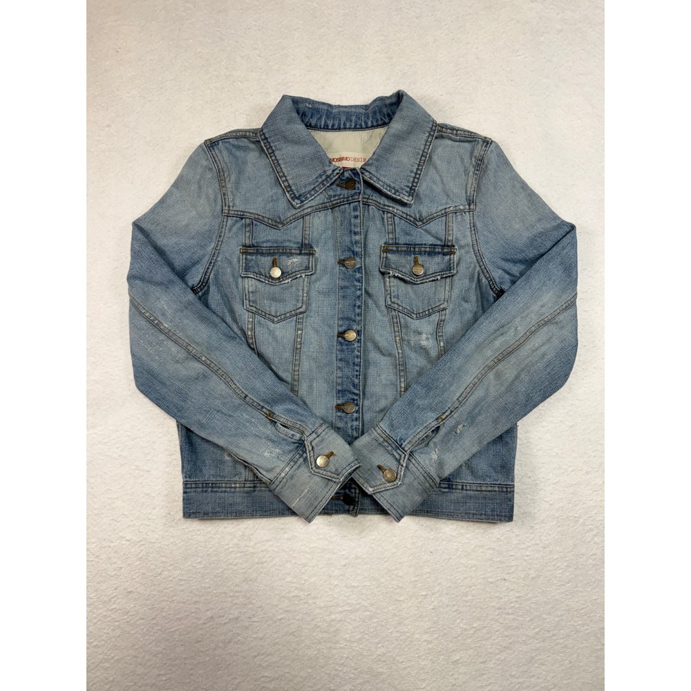 Mossimo Denim Light Wash Distressed Western Jean Jacket XL Floral Lining